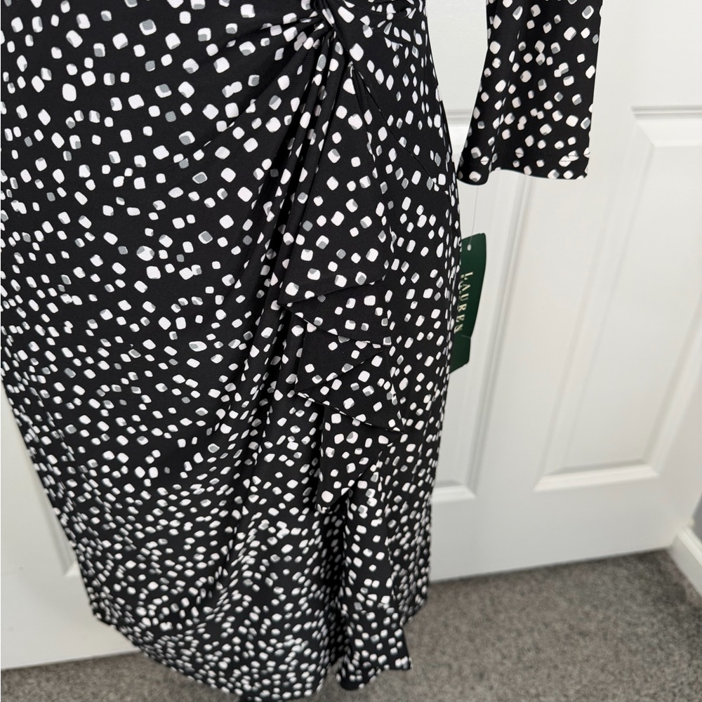 Sz 10P Lauren Ralph Lauren Black Polka dot Dress $89 MSRP - Picture 7 of 11